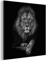 Décoration murale Métal - Aluminium Peinture Industrielle - Lion - Animaux - Zwart - Wit - 20x20 cm - Dibond - Photo sur aluminium - Décoration murale industrielle - Pour le salon / chambre