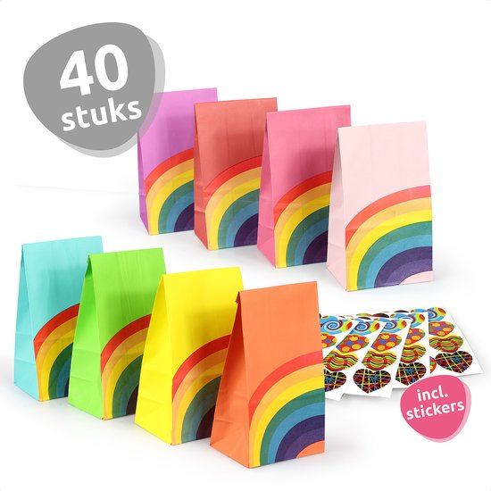 Foto: Isa s friends uitdeelzakjes stickers regenboog 40 stuks stevig papier traktatie zakjes