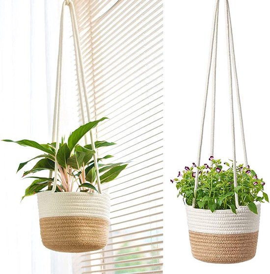 Liwein 3-Delige Hangende Plantenmand - Katoenen Touw Zeegras Plantenbak Met Lang Hangend Touw Voor Binnen en Buiten