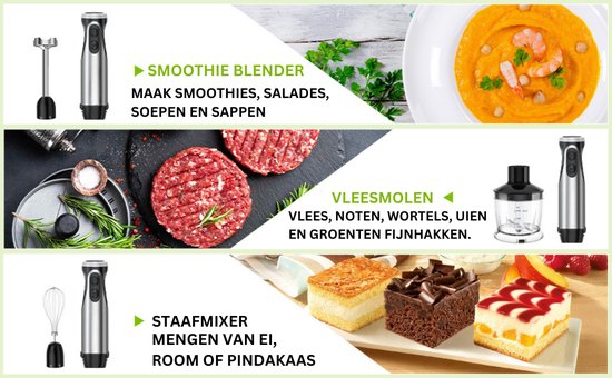 Handmixer - Keukenmixer Met Mengkom - 1000 Watt - Snelheid Regelbaar Met Draaiknop - Met Maatbeker En Garde van Roziaplus — afbeelding 5