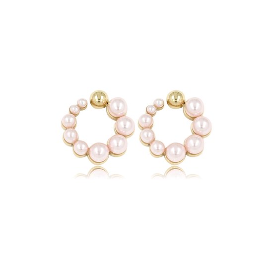 Oorsteker goudkleurig met roze parels 13 mm - Kleine goudkleurige oorbel met roze parels - Met luxe cadeauverpakking