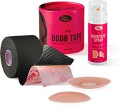 BoobTape No.1 - Complete Set: ZWARTE Boob Tape + Boob Tape Remover + herbruikbare silicone Nipple Covers