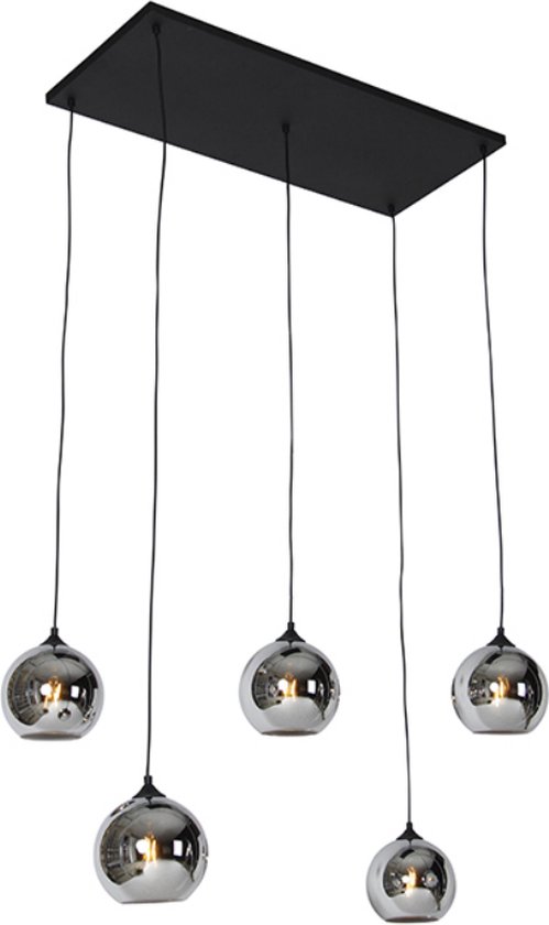 QAZQA - Lampe de table à manger Art Deco à suspendre au-dessus de la table à manger | en salle à manger - 5 lumières - L 110 cm - Grijs - Salon | Chambre à coucher | Cuisine