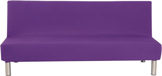Solid Armless Sofa Bed Cover Polyester Spandex Stretch Futon Protective Cover Protector 3 Seater Elastic Full Folding Couch Sofa Shield for Folding Sofa Without Armrests (Purple)