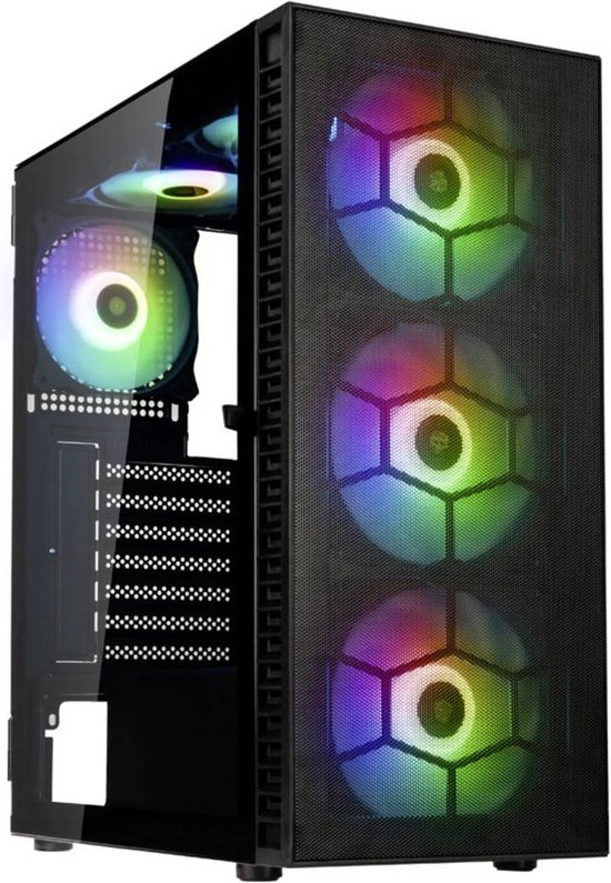 Kolink Observatory HF Mesh Midi-tower PC-behuizing Zwart 2 voorgeïnstalleerde ventilators, 4 voorgeïnstalleerde LED-ven