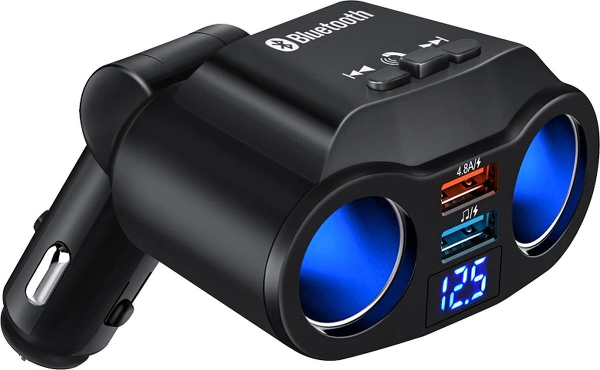 Goedkoopste Jumada's - Multifunctionele Auto Sigarettenaansteker Splitter - Bluetooth & LED verlichting - 12V/24V - FM Transmitter - 2x Sigaretten ingang - 2x USB