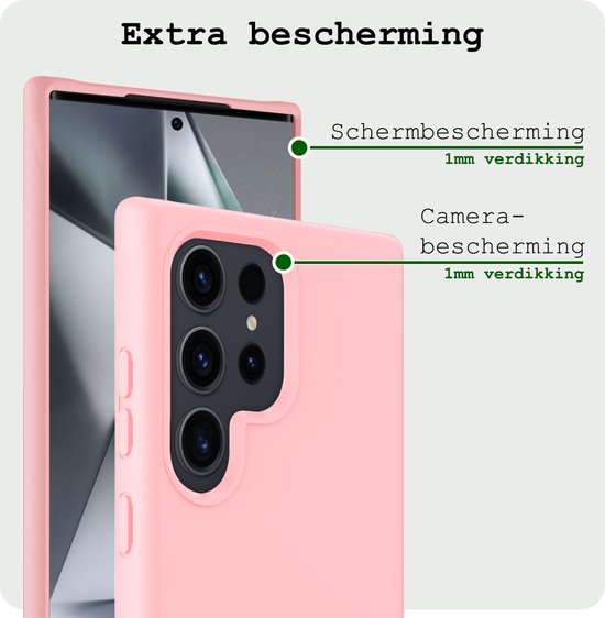 Hoesje Met Screenprotector - Geschikt voor Samsung Galaxy S24 Ultra - Sterk & Shockproof - Back Cover - Siliconen Case - Telefoon Hoes - Lichtroze