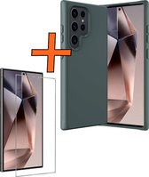 Hoesje Geschikt voor Samsung S24 Ultra Hoesje Siliconen Cover Case Met Screenprotector - Hoes Geschikt voor Samsung Galaxy S24 Ultra Hoes Back Case - Donkergroen.