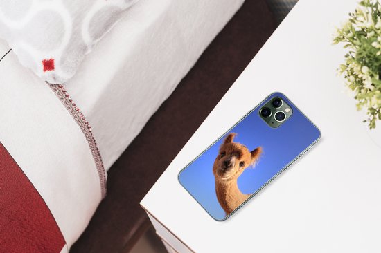 Telefoonhoesje Geschikt voor iPhone 11 Pro hoesje - Alpaca - Bruin - Blauw - Siliconen Telefoonhoesje Telefoonhoesje