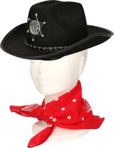 Verkleedset cowboyhoed Kentucky - zwart - met rode hals zakdoek - voor kinderen
