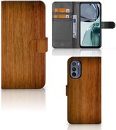 Telefoonhoesje Geschikt voor Motorola Moto G62 5G Wallet Book Case Donker Hout
