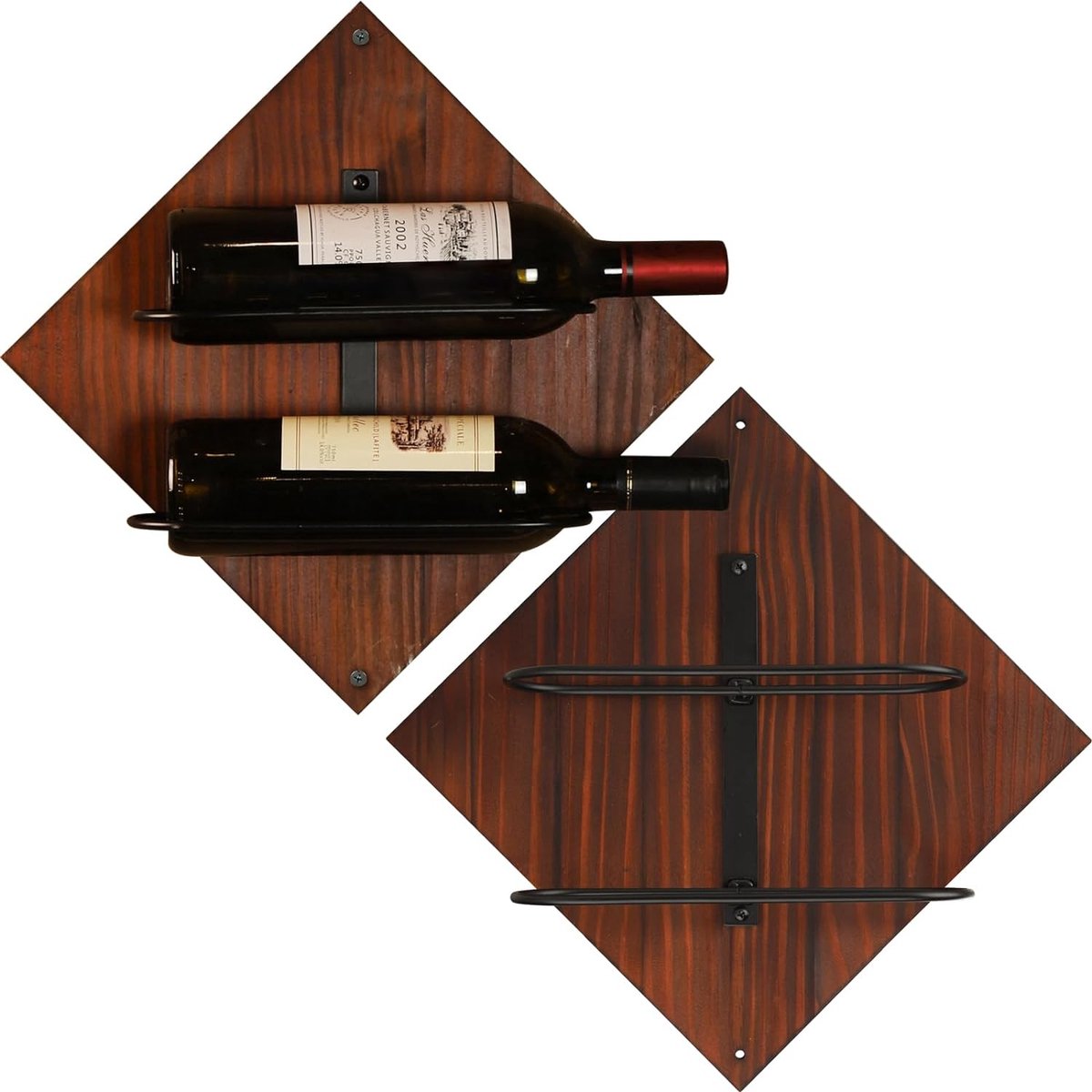 Wijnhouder van hout voor wandmontage hangende wijnrek organizer voor 2 alcoholflessen flessenrek wijnflessenrek voor thuis keuken bar wanddecoratie 2 stuks