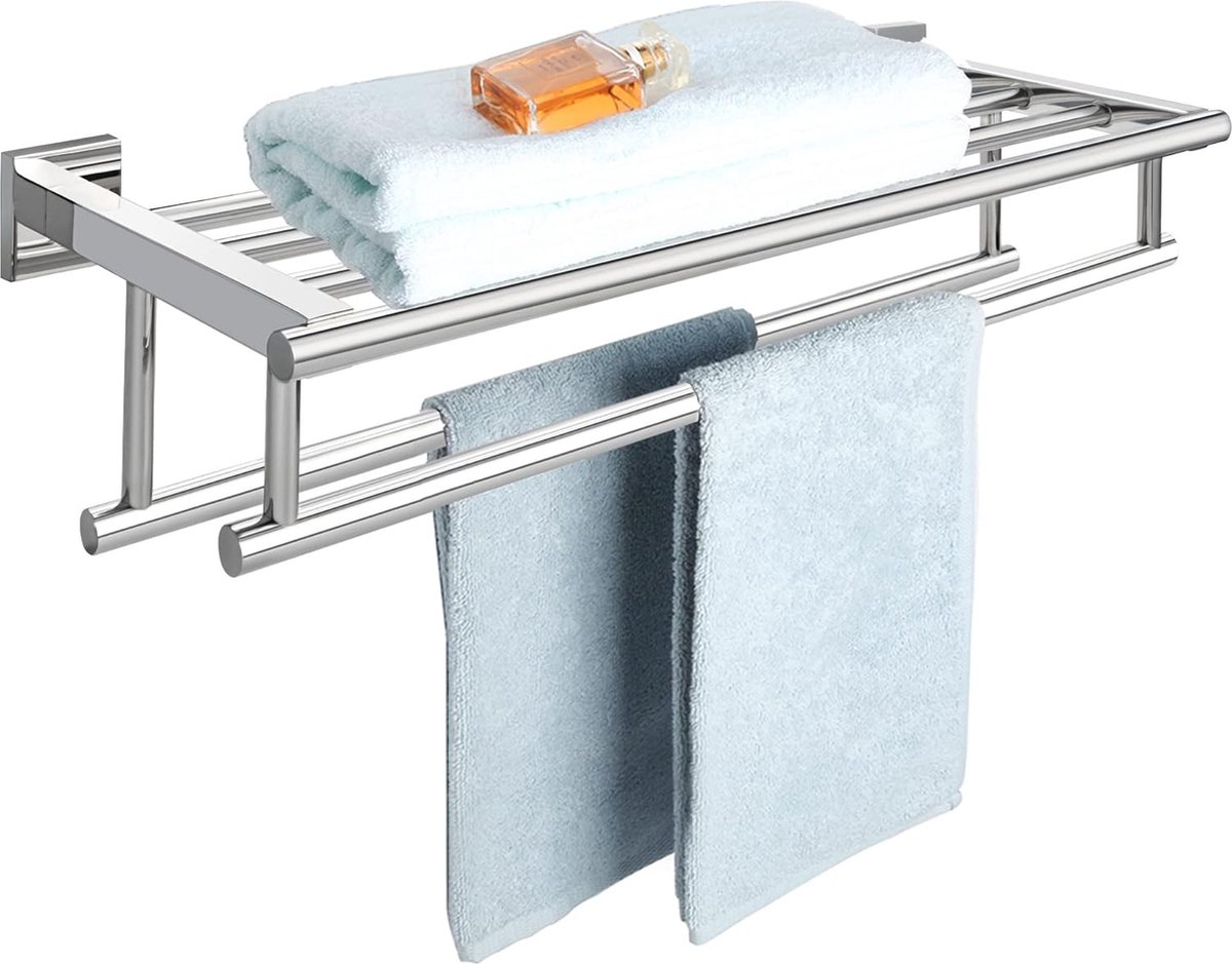 Handdoekenrek Badkamer Muur Gastenhanddoekrek Wandmontage Roestvrij staal Premium dubbel badhanddoekrek voor badkamer en keuken 60CM