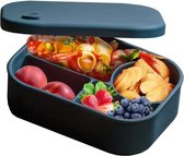 Broodtrommel met vier vakken, siliconen lunchbox voor kinderen en volwassenen, lekvrije broodtrommel lunchtrommel, BPA-vrij voor scholen, picknick en parken (blauw)