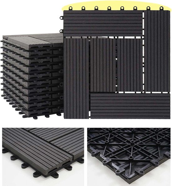 WPC Bodenfliese, Holzoptik Balkon/Terrasse, 3D-Struktur linear - 11x je 30x30cm = 1qm, geprägt WPC Bodenfliese, Holzoptik Balkon/Terrasse, 3D-Struktur linear - 11x je 30x30cm = 1qm, geprägt