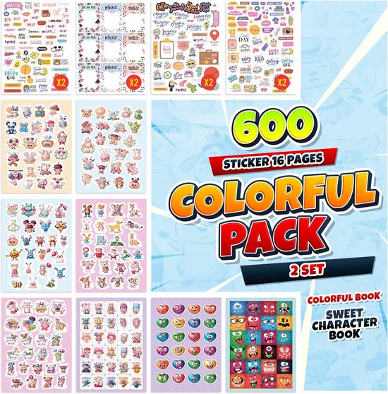 Foto: Kleurrijke pack sticker set 600 stuks stickers sticker fotoalbum bullet journal accessoires scrapbook accessoires sticker album voor kinderen meisjes volwassenen bullet journal stickers voor vintage reizen