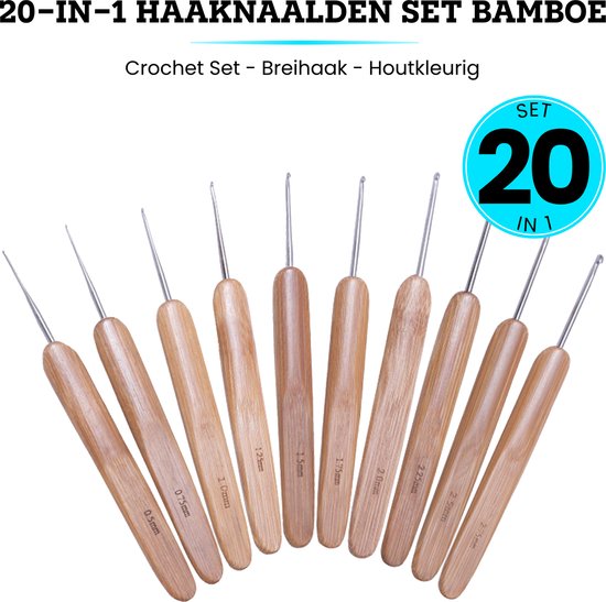 Somstyle 20-in-1 Haaknaalden Set Bamboe - Crochet Set - Breihaak - Houtkleurig - Somstyle