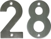 AMIG Huisnummer 28 - massief Inox RVS - 10cm - incl. bijpassende schroeven - zilver