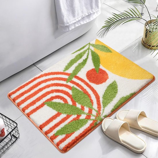 Badkamertapijt, antislip, wasbaar, 50 x 80 cm, badmat, absorberende badmat, zachte microvezel met regenboog, oranje