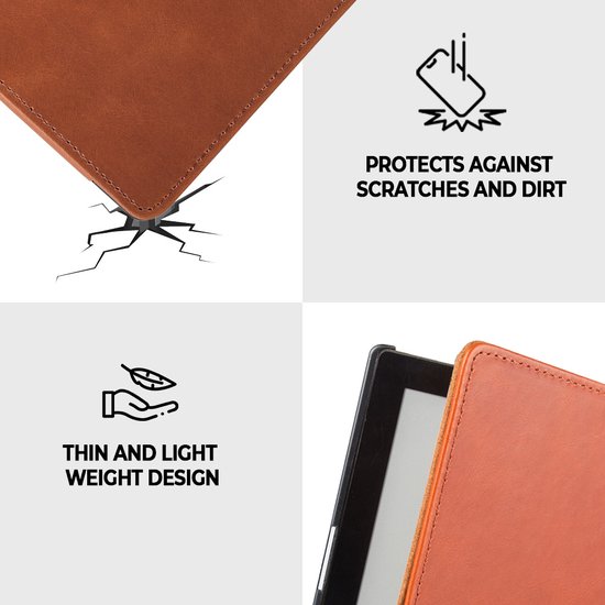 Lunso Geschikt voor Kobo Aura Edition 1 hoes (6 inch) - Leren sleepcover - Cognac van Lunso — afbeelding 2