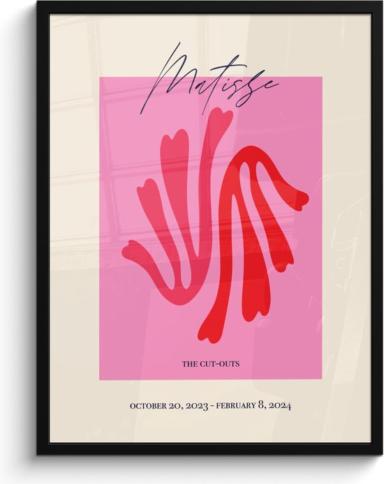 Fotolijst inclusief poster - Posterlijst 60x80 cm - Posters - Abstracte kunst - Matisse - Roze - Modern - Foto in lijst decoratie - Wanddecoratie woonkamer - Muurdecoratie slaapkamer