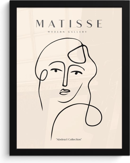 Fotolijst inclusief poster - Posterlijst 30x40 cm - Posters - Matisse - Line art - Portret - Vrouw - Vintage - Foto in lijst decoratie - Wanddecoratie woonkamer - Muurdecoratie slaapkamer