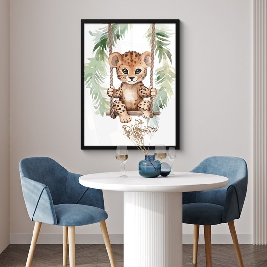 Cadre photo avec affiche - Cadre affiche 60x80 cm - Posters - Léopard - Animal - Enfants - Jungle - Chambre d'enfant - Accessoires Chambre de bébé - Décoration photo dans cadre - Décoration murale salon - Décoration murale chambre