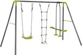 Balançoire pour enfants Balançoire de jardin Balançoire avec cadre en métal Échelle de corde d'escalade Balançoire 3-10 ans jusqu'à 3 enfants