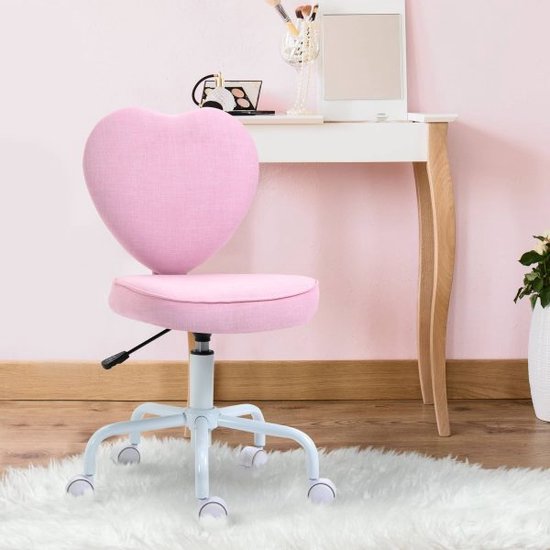Roterende stoel Chief Fauteuil Computerstoel Zit Opeenvorming Schattige hartvormige vulling roze linnen stof 40 x 50 79-89 cm