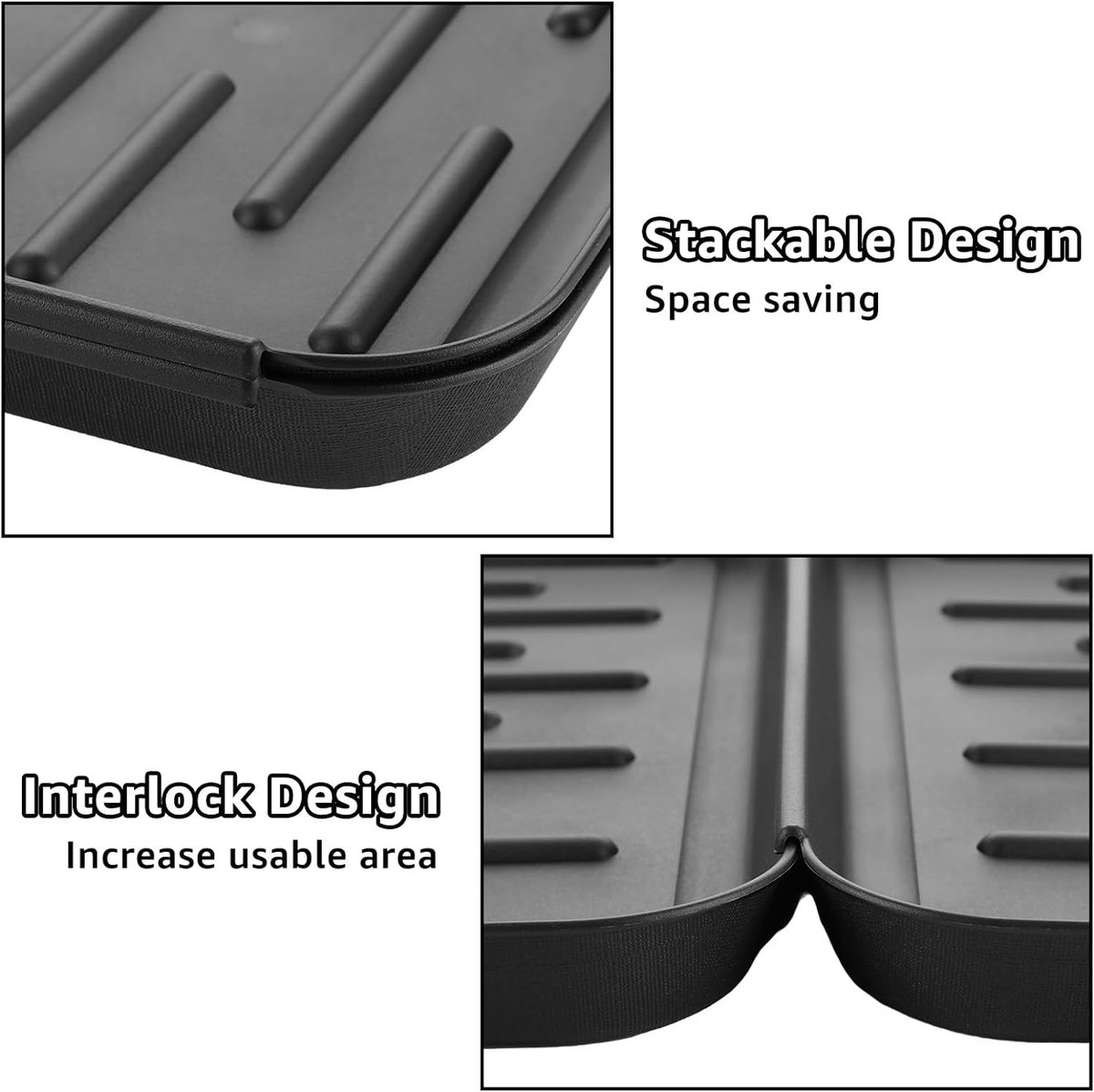 Meuble Chaussures Lot De 3 Bacs à Chaussures 35x27,5x3 Cm - Plateau Égouttoir Plastique Noir