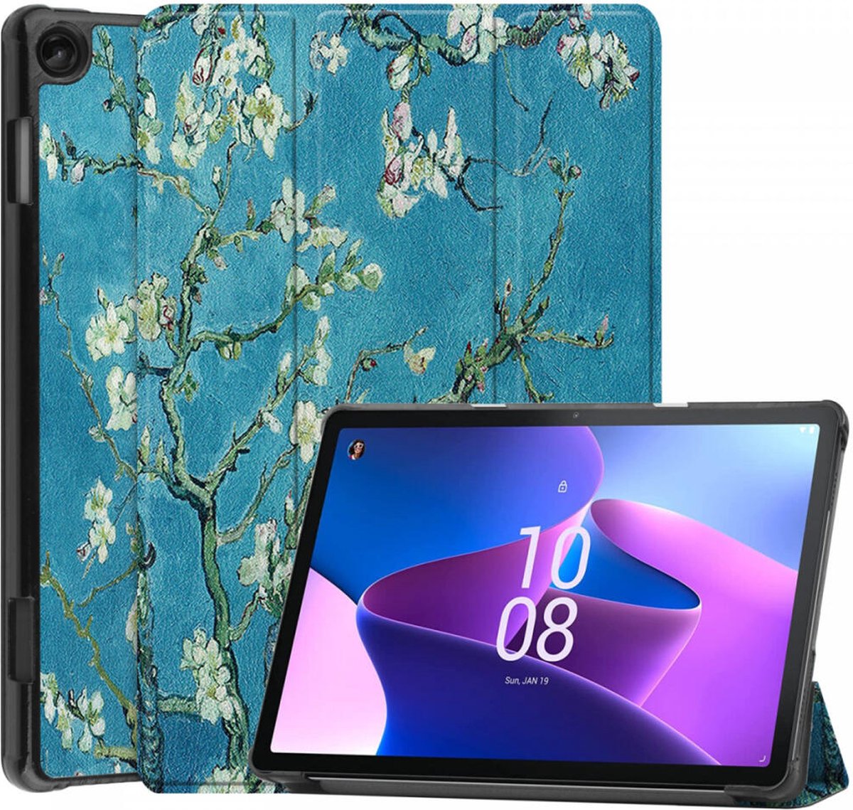 Tablet Hoes Geschikt voor Lenovo Tab M10 Gen 3 | Book Case met Standaard | Kunstlederen Beschermhoes | Tri-fold | Blossom