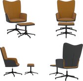 vidaXL Relaxstoel met voetenbank fluweel en PVC bruin - Relaxstoel Met Voetenbank - Relaxstoelen Met Voetenbanken - Zetel Met Voetenbankje - Zetels Met Voetenbankjes