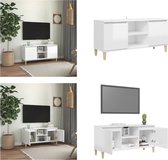 vidaXL Tv-meubel met houten poten 103-5x35x50 cm hoogglans wit - Tv-kast - Tv-kasten - Tv-standaard - Tv-standaarden