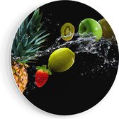 Artaza Forex Muurcirkel Fruit Met Water Op Zwart Achtergrond - 80x80 cm - Groot - Wandcirkel - Rond Schilderij - Wanddecoratie Cirkel