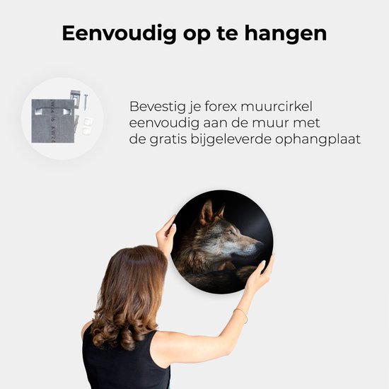 Cercle mural Artaza Forex Tête de loup avec un rayon de soleil - Loup - 70x70 cm - Cercle mural - Peinture ronde - Décoration murale Cercle - Décoration murale