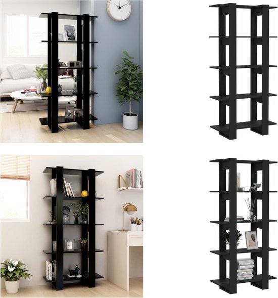Boekenkast 67x24x161 cm spaanplaat zwart