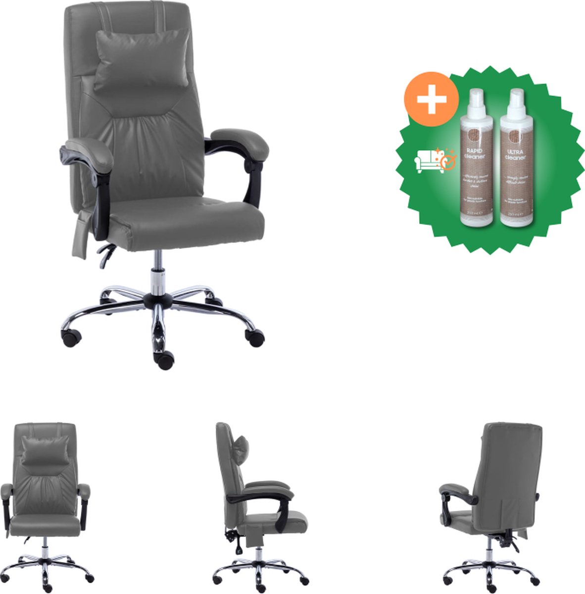 vidaXL Massage kantoorstoel kunstleer antraciet - Bureaustoel - Inclusief Onderhoudsset