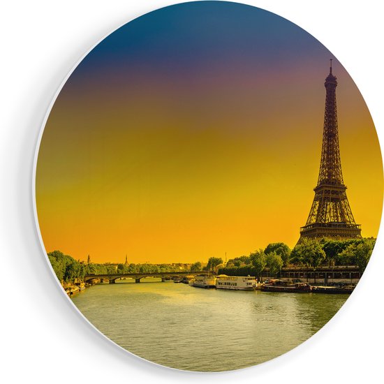 Artaza Forex Muurcirkel Eiffeltoren In Parijs Tijdens Zonsopgang - 40x40 cm - Klein - Wandcirkel - Rond Schilderij - Wanddecoratie Cirkel