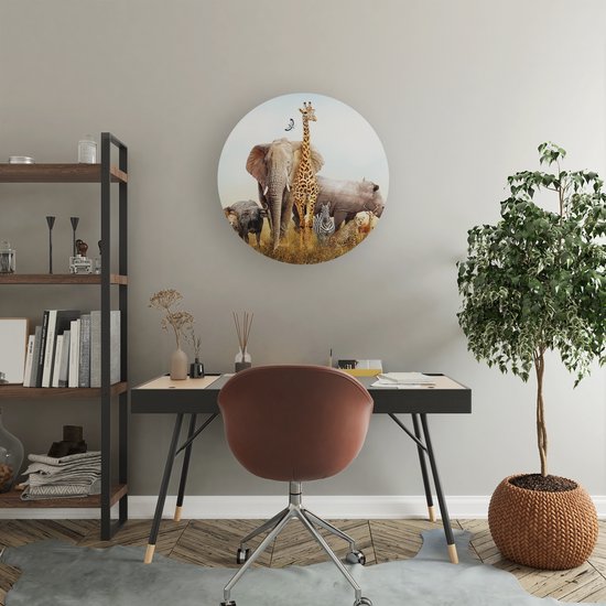 Artaza Cercle mural Forex Animaux africains sur l'herbe - Afrique - 40x40 cm - Klein - Cercle mural - Peinture ronde - Cercle de Décoration murale