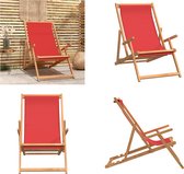 vidaXL Chaise de plage pliante Teck massif Rouge - Chaise de plage - Chaises de plage - Chaise de jardin - Chaise d'extérieur