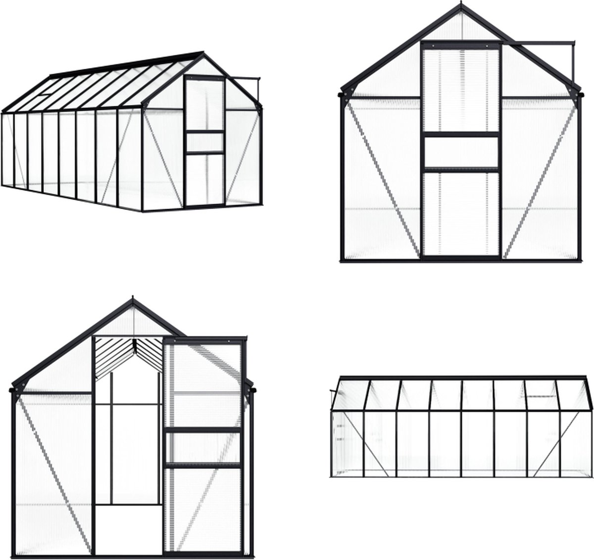 VidaXL Tuinkas 9-31 m² aluminium antracietkleurig Kas Kassen Broeikas Broeikassen