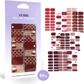 YUBBI Nail Art Nagel Stickers - Nail Wraps - Stencils - Zelfklevend - 10 Vellen - Rood Assortiment