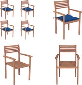 vidaXL Chaises de jardin 4 pcs avec coussins bleu royal Bois de teck massif - Chaise de jardin - Chaises de jardin - Chaise d'extérieur - Chaises d'extérieur