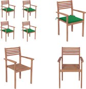 vidaXL Chaises de jardin 4 pcs avec coussins verts Bois de teck massif - Chaise de jardin - Chaises de jardin - Chaise d'extérieur - Chaises d'extérieur