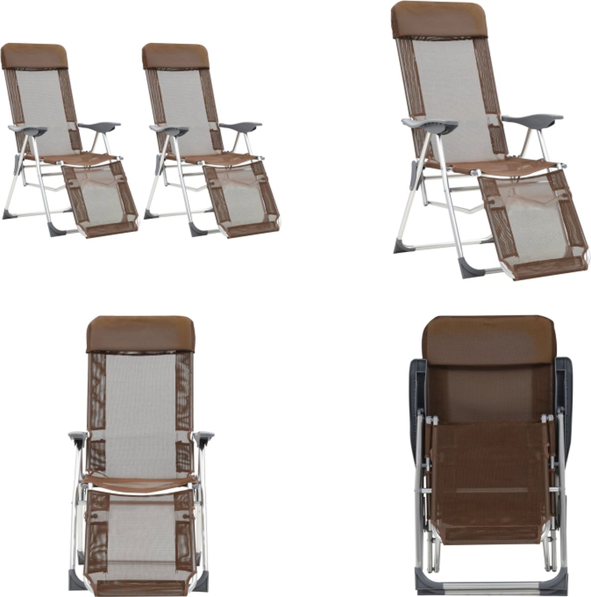 VidaXL Campingstoelen met voetensteun 2 st inklapbaar textileen bruin Campingstoel Campingstoelen Tuinstoel Standenstoel