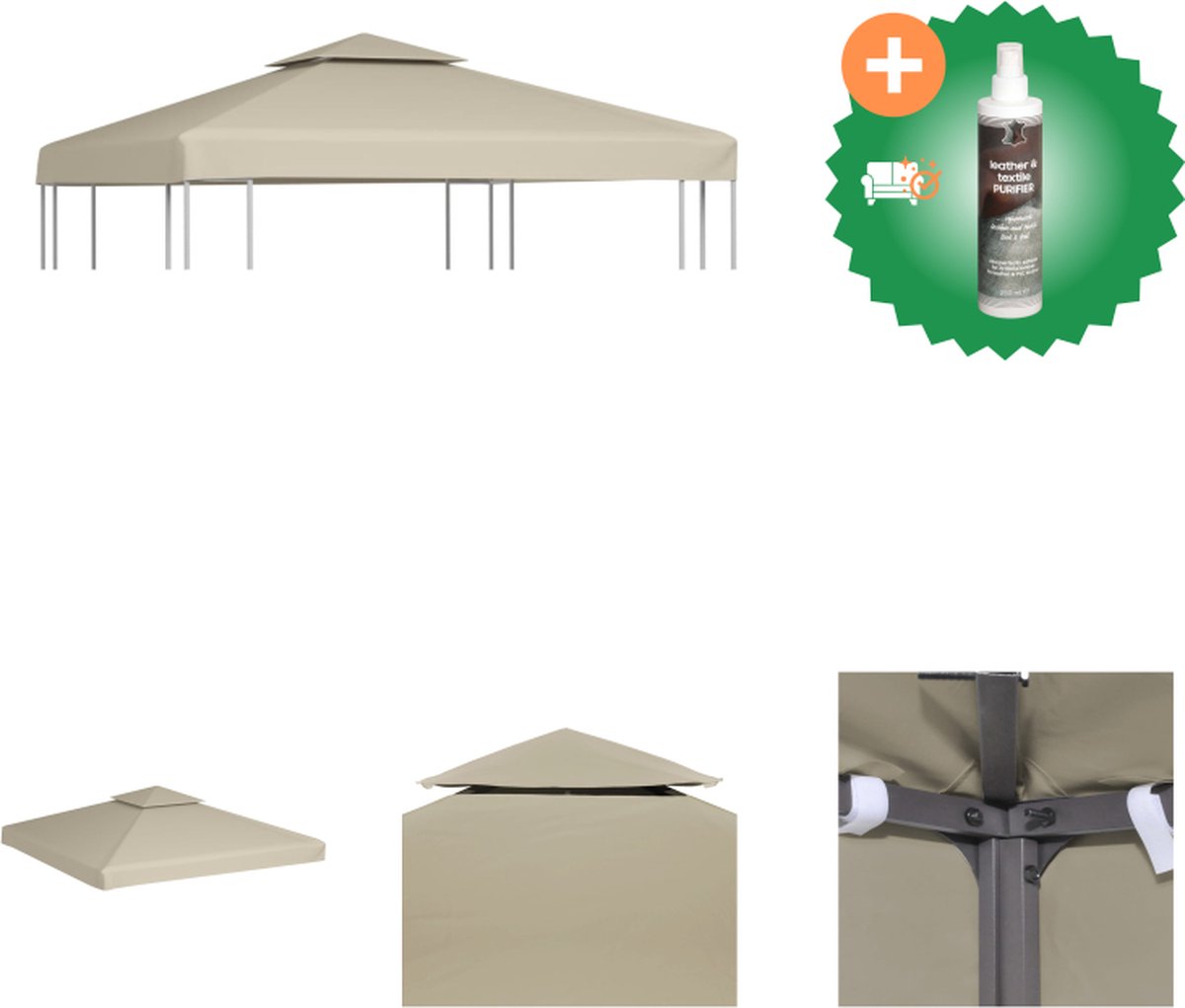 VidaXL Vervangend tentdoek prieel 310 g m² 3x3 m beige Partytent Inclusief Reiniger