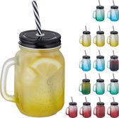 Relaxdays drinkglazen met deksel - set van 16 - mason jar - kleurrijke glazen - opschrift