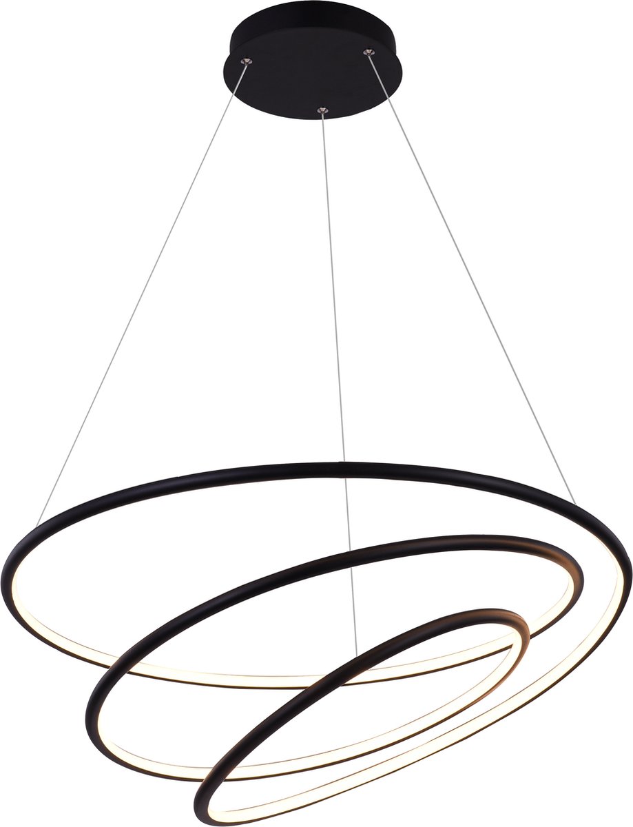 Boa XL hanglamp zwart, diameter 73 cm, dimbare SMD LED 88W / 3080 lumen, 3000K warm wit