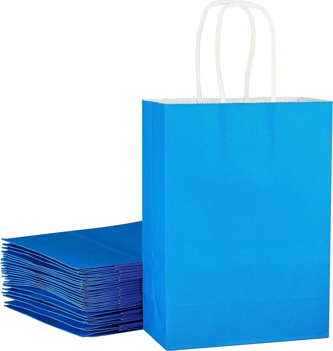 10 x Draagtassen Met Gevlochten Oren - Blauw - 18x8x22cm / papieren tassen Kraft Papieren Tasjes Met Handvat/ Cadeautasjes met gedraaid handgrepen / kleine geschenkzakjes ideaal voor verjaardag, bruiloft, babyshower, winkelen
