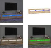 vidaXL Tv-meubel met LED-verlichting 195x35x40 cm sonoma eikenkleurig - Tv-kast - Tv-kasten - Tv-meubel - Tv-meubel Met LED-verlichting
